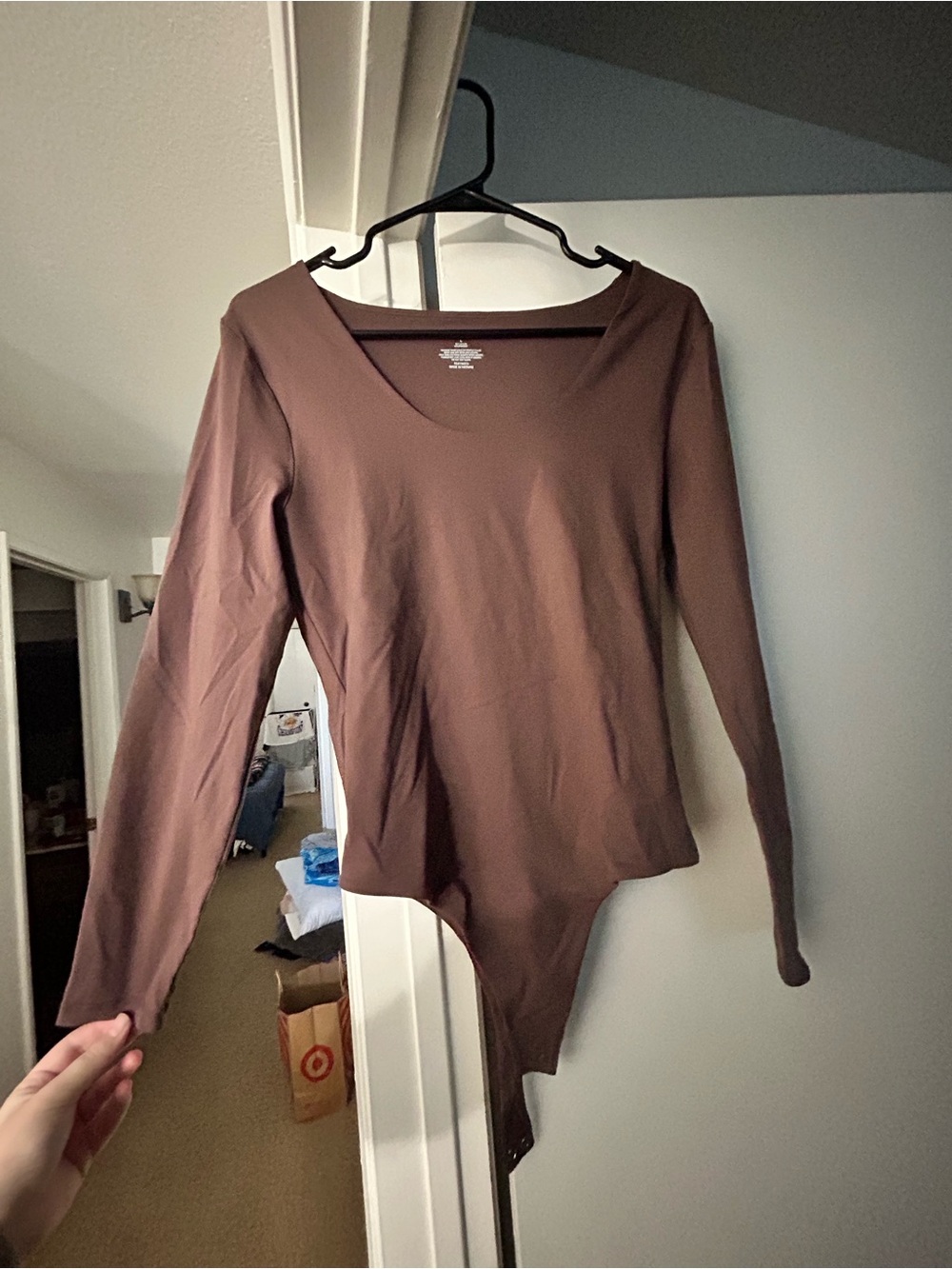 NUUDS Women's Long-Sleeve Brown Bodysuit - Scoop Neck